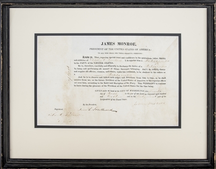 1818 President James Monroe Signed Naval Commission In Framed Display (JSA)